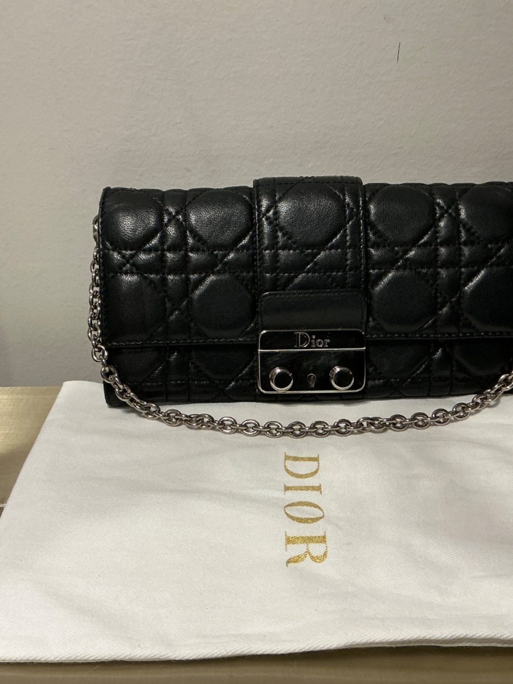 Authentic Christian Dior New Lock Pochette Black Quilted Lambskin Chain Bag - Picture 2 of 9